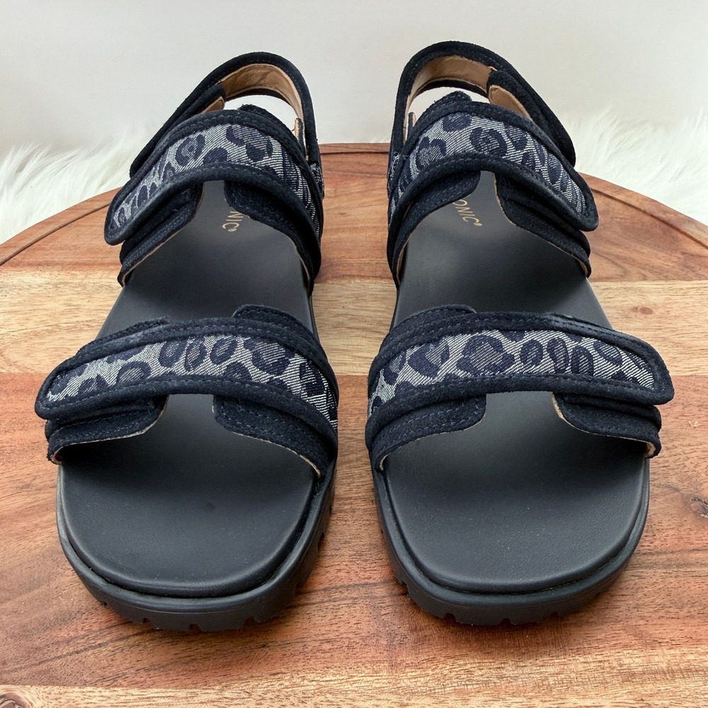 Vionic Cassidy Denim Multi Leopard Print Sandals Womens 8 Orthotic Comfort Blue - Picture 2 of 10